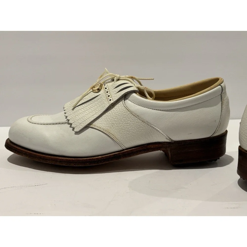 FootJoy‎ Classics Kiltie Golf Shoes 8C Softspikes Vintage Gold FJ Medallion RARE